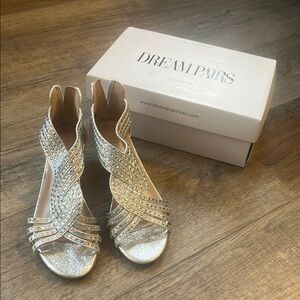 Dream Pairs Silver Wedge Sandals with Ankle Strap